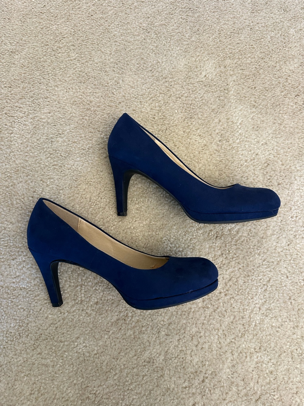 CL by Laundry Navy Faux Suede Round-Toe High Heels Professional 8.5 M (fits Wide